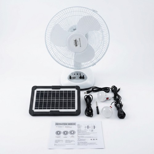 مروحة سانليانج الذكية 3 في 1 - تبريد بالطاقة الشمسية، إضاءة طوارئ، وشاحن جوال متنقل