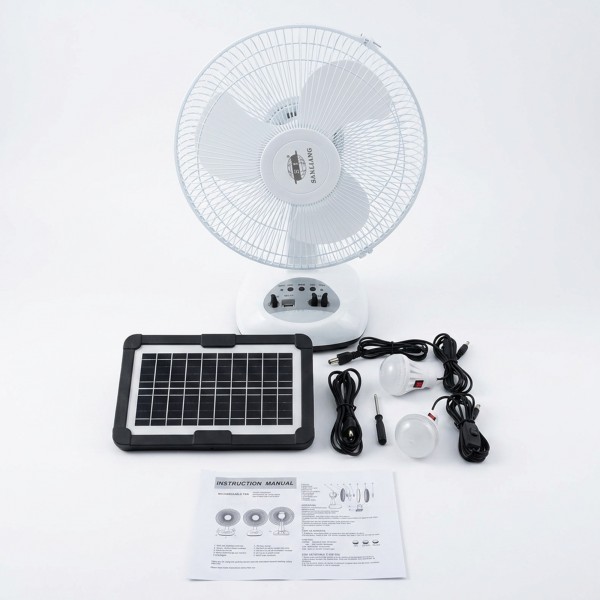 مروحة سانليانج الذكية 3 في 1 - تبريد بالطاقة الشمسية، إضاءة طوارئ، وشاحن جوال متنقل