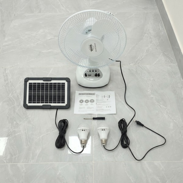 مروحة سانليانج الذكية 3 في 1 - تبريد بالطاقة الشمسية، إضاءة طوارئ، وشاحن جوال متنقل