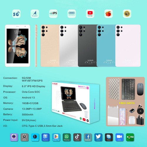 تابلت Note 24 بكيبورد و ماوس بلوتوث مجموعة هدايا ضمان 6 اشهر تيرا