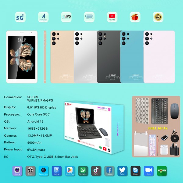 تابلت Note 24 بكيبورد و ماوس بلوتوث مجموعة هدايا ضمان 6 اشهر تيرا