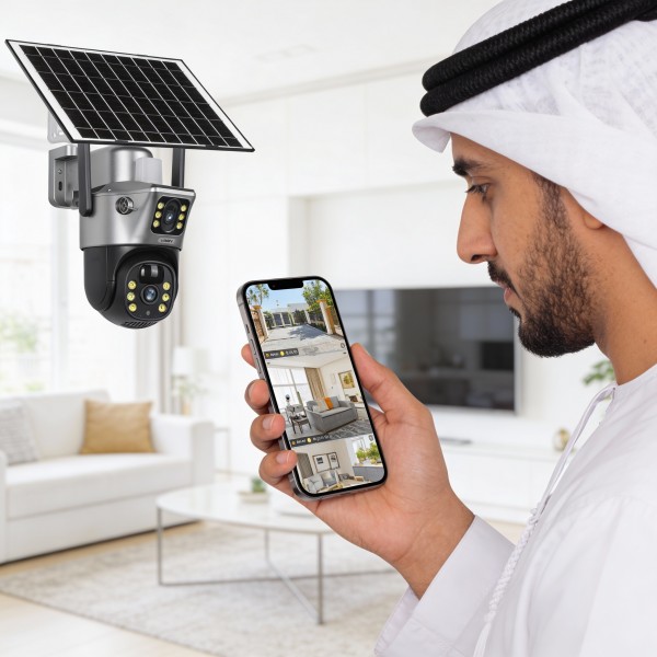 منظومة الأمان المزدوجة V380s - كاميرا طاقة شمسية بعدستين وتتبع ذكي ورؤية ليلية ملونة