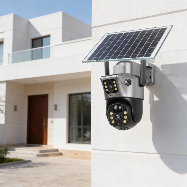 منظومة الأمان المزدوجة V380s - كاميرا طاقة شمسية بعدستين وتتبع ذكي ورؤية ليلية ملونة