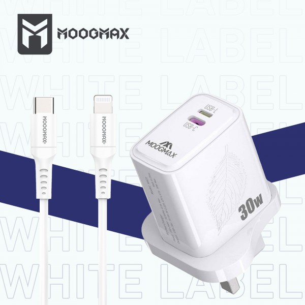 رأس شاحن + كابل معتمد من أبل للشحن السريع (ضمان عامين)