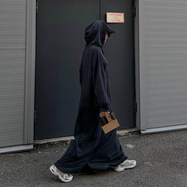 عباية العمرة بغطاء للرأس لون أسود مقاس XL