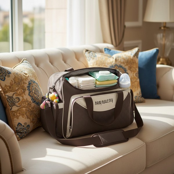 حقيبة ظهر كبيرة السعة للأم والطفل مصنوعة من البوليستر مع مساحة تخزين مدمجة لحفاضات الأطفال