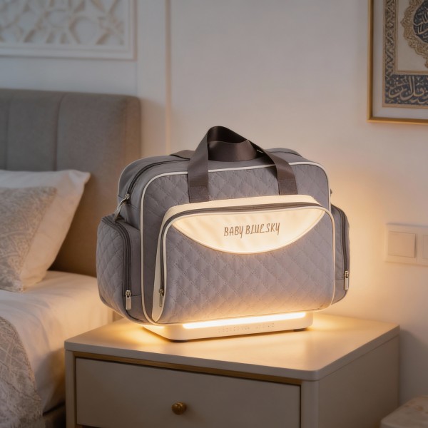 حقيبة ظهر كبيرة السعة للأم والطفل مصنوعة من البوليستر مع مساحة تخزين مدمجة لحفاضات الأطفال