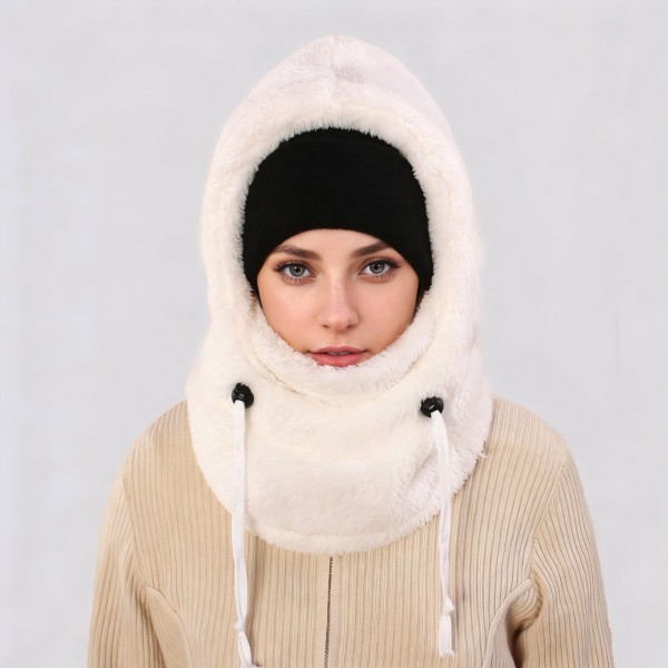 وشاح صوف بغطاء رأس، دافئ لفصل الشتاء للجنسين - لارج