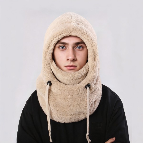 وشاح صوف بغطاء رأس، دافئ لفصل الشتاء للجنسين - لارج