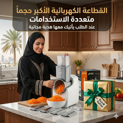 القطاعة الكهربائية الأكبر حجما لتقطيع وبشر الجبن والخضروات والفواكة متعددة الإستخدامات بضمان عامين مع هدية مجانية