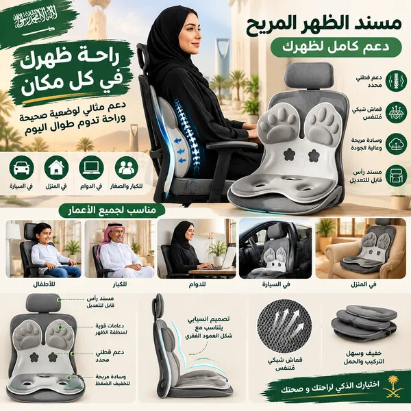 مسند ظهر ومقعد طبي لدعم العمود الفقري