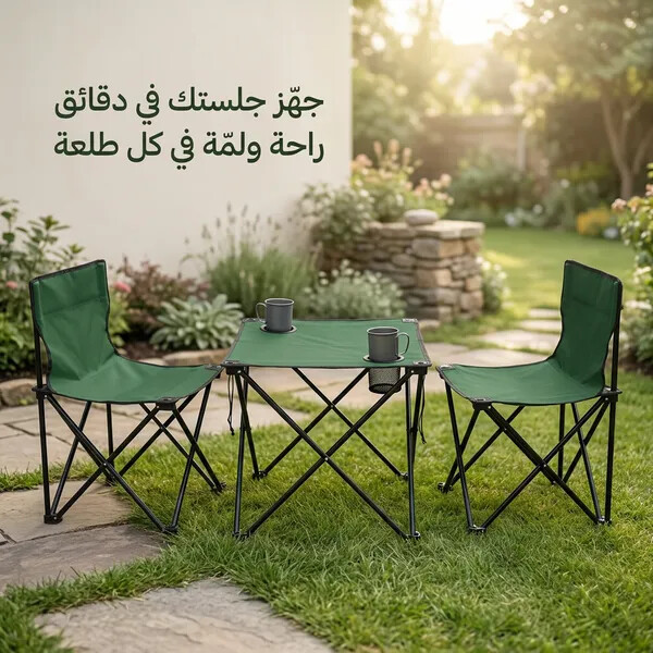 طقم جلسة رحلات وكشتات قابلة للطي طاولة وكرسيين