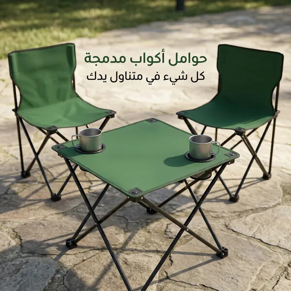 طقم جلسة رحلات وكشتات قابلة للطي طاولة وكرسيين