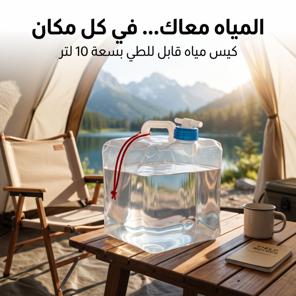 جيركن ماء مرن وقابل للطي ذكي مع محبس مياه سعة 10 لتر لطلعات والسفر والتخيم