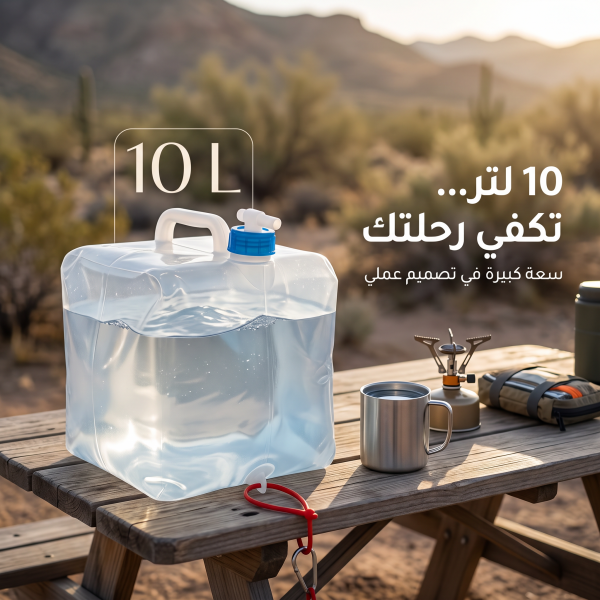 جيركن ماء مرن وقابل للطي ذكي مع محبس مياه سعة 10 لتر لطلعات والسفر والتخيم