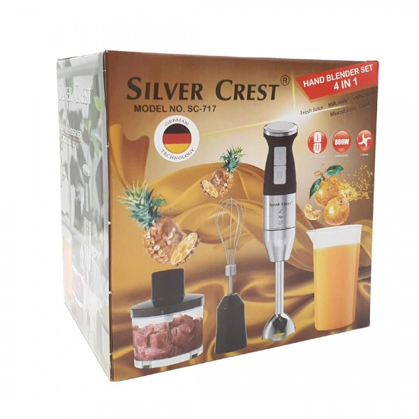 ( مطحنة + هاند بلندر+ مضرب البيض + الدورق+مفرمة الطعام)محضر الطعام 4*1 سيلفر كريست