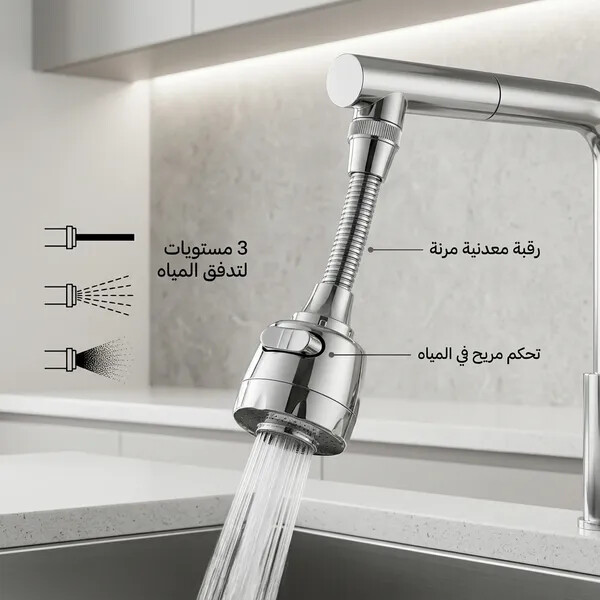رشاش الحنفية متعدد الاستخدامات للمطبخ والحمام بتلف بزاوية 360 درجة