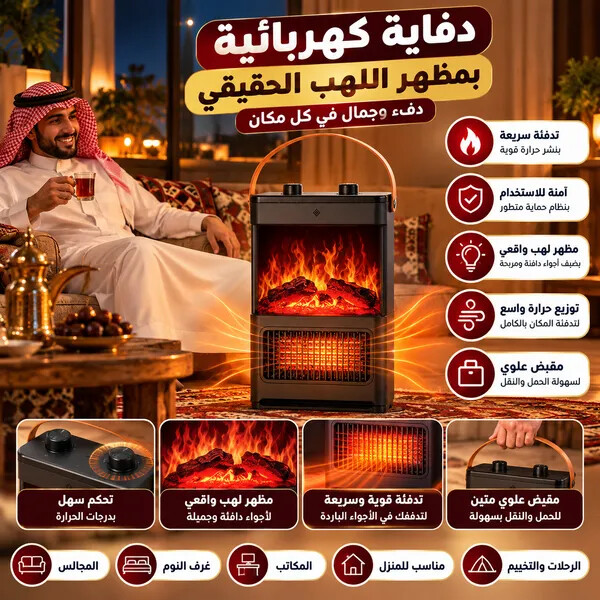 دفاية كهربائية محمولة بتأثير اللهب الواقعي ديكور موقد نار