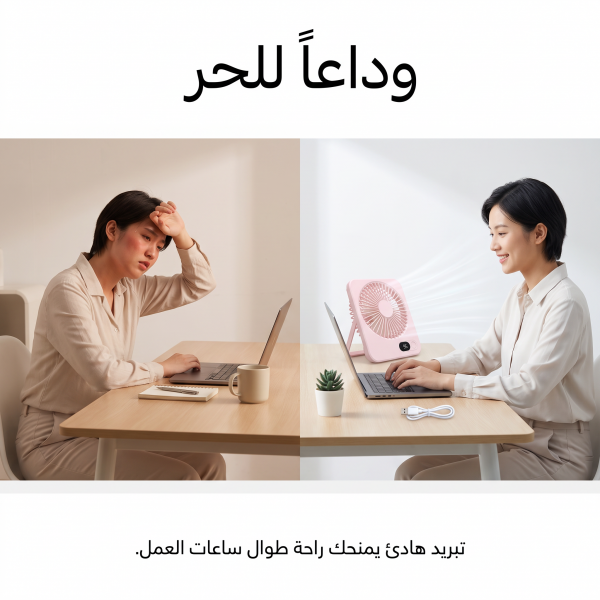 مروحة مكتب وسفر محمولة تعمل بالشحن 5 سرعات وشاشة LED