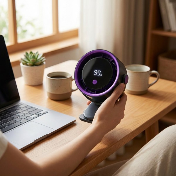 المروحة الذكية المتنقلة F11 - تبريد بـ 100 سرعة، شاشة LED رقمية، وتثبيت ثلاثي (مكتب، مشبك، وجدار)