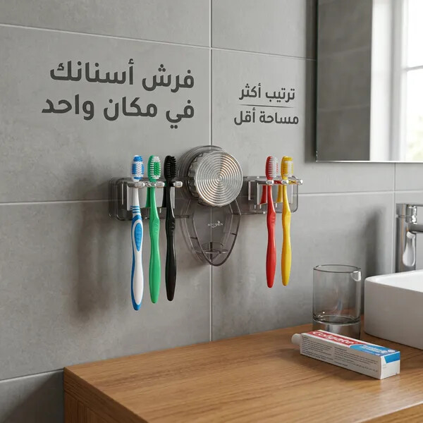 حامل جداري مزدوج لفرش الاسنان والمكانس يثبت بالشفط بدون تخريم