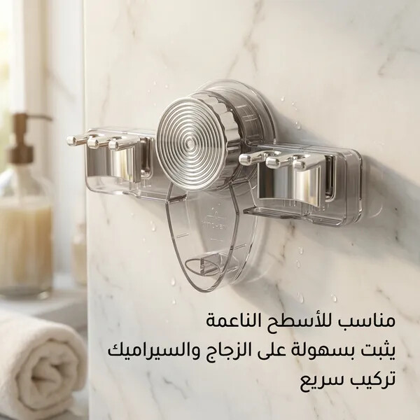 حامل جداري مزدوج لفرش الاسنان والمكانس يثبت بالشفط بدون تخريم