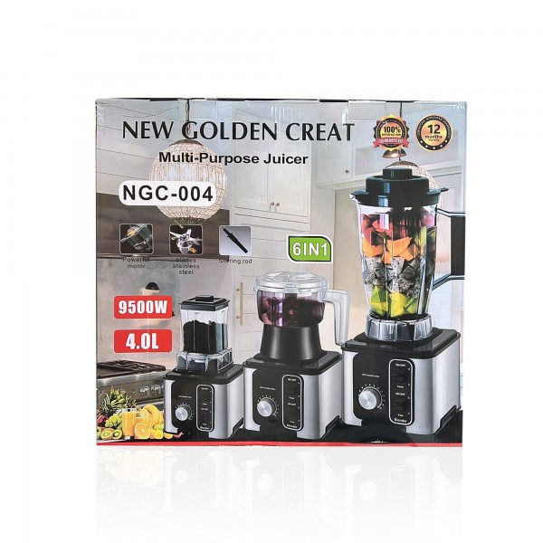 محضر الطعام وخلاط 6 في 1 بمحرك كامل 9500 واط نيو جولدن بضمان عام