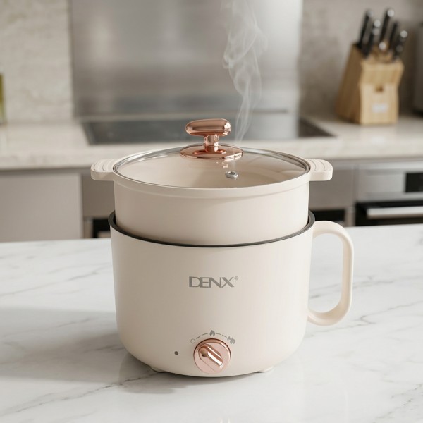 قدر الطبخ والتبخير الذكي 2 في 1 من دينكس - سعة 1.5 لتر، سطح سيراميك وضمان عامين