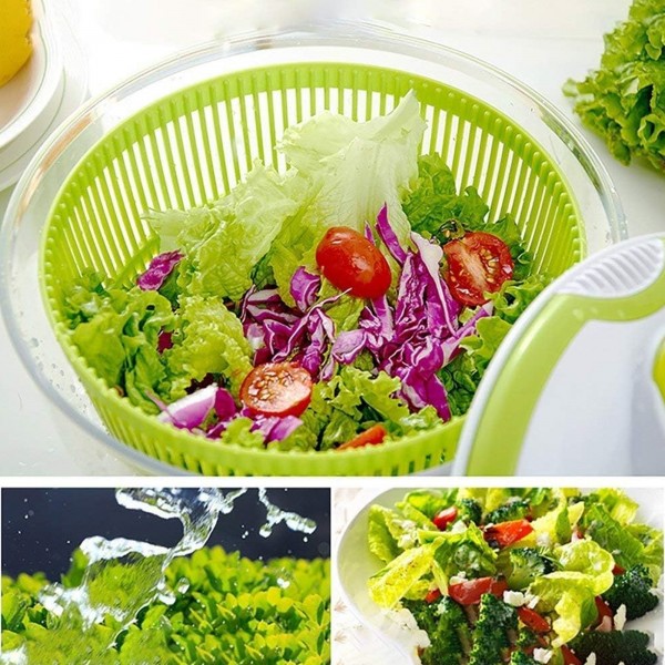 غسالة ومجفف كبير للخضروات والفواكه مع وعاء شفاف، سلة تصريف ومصفاة، متعددة الاستخدامات