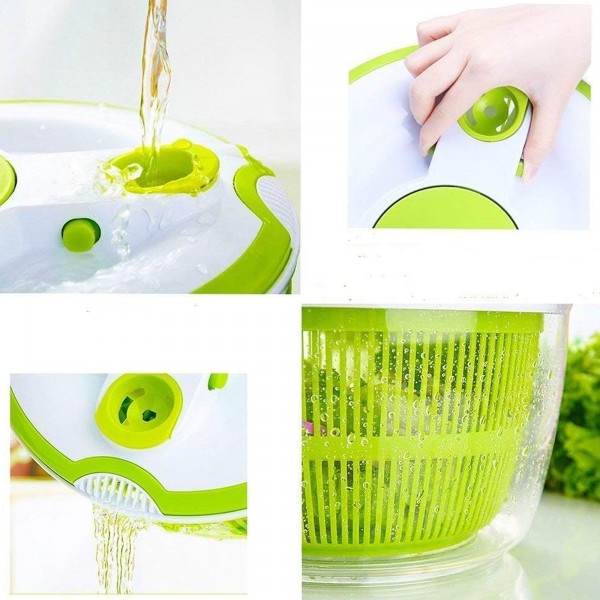 غسالة ومجفف كبير للخضروات والفواكه مع وعاء شفاف، سلة تصريف ومصفاة، متعددة الاستخدامات