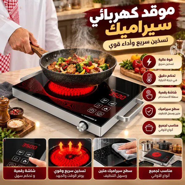 موقد كهربائي سيراميك 3500 واط بضمان عام