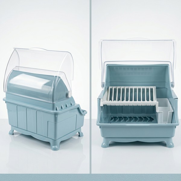 رف تجفيف أطباق 2 طبقة بغطاء