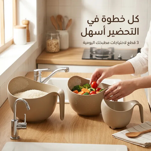 طقم أوعية غسيل وتصفية الأرز 3 قطع