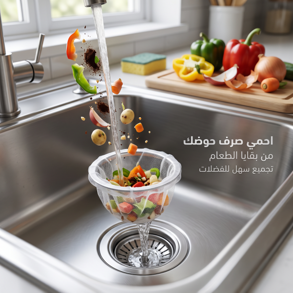 حامل ومصفاة بقايا الطعام لحوض المطبخ القابل للطي مع أكياس شبكية