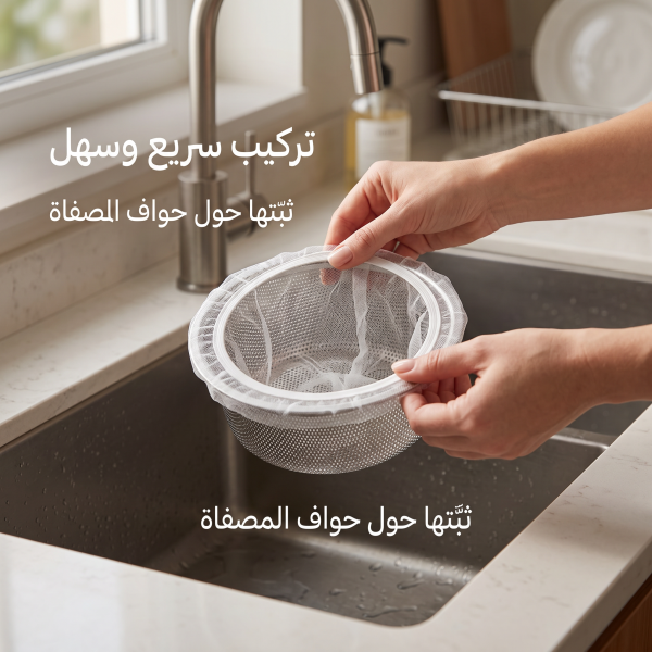 حامل ومصفاة بقايا الطعام لحوض المطبخ القابل للطي مع أكياس شبكية