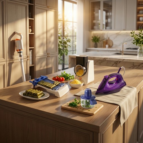 عرض قطاعه خضار كهربائية مع مكنسة لاسلكية مع مقشرة الخضار والفواكة الأوتوماتيكية مع أداة لف ورق العنب مع كواية بخار لاسلكية