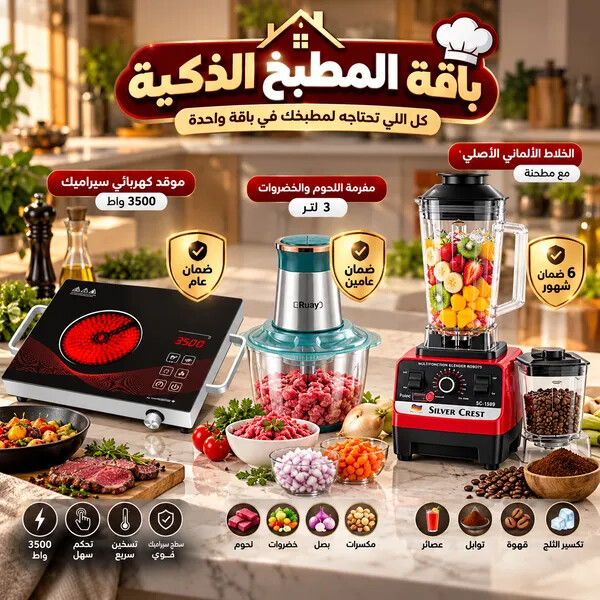 باقة المطبخ الذكية موقد كهربائي سيراميك  مفرمة اللحوم و الخضروات الخلاط الألماني الأصلي مع مطحنة