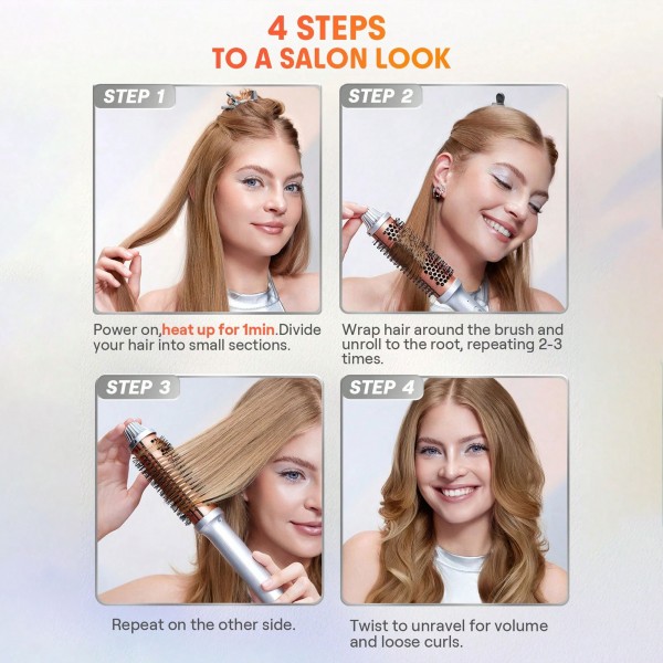 مصفف الشعر الاحترافي 5 في 1 - فرشاة السيراميك الأيونية لتموجات كيرلي ساحرة ولمعان طبيعي