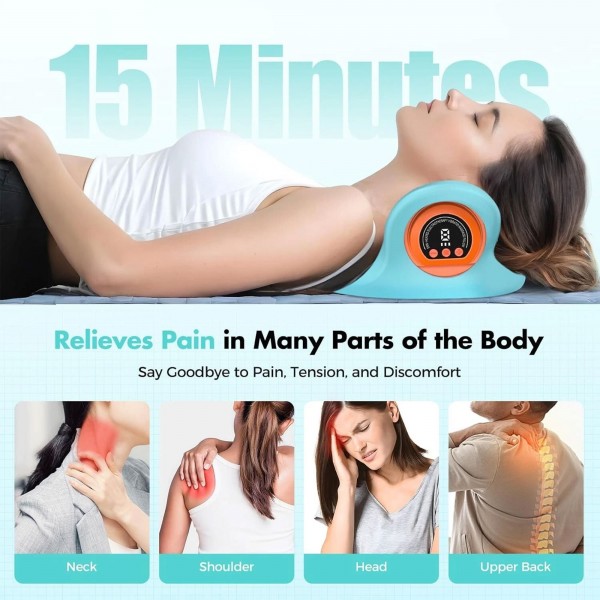 وسادة تدليك الرقبة 3 في 1 مع خاصية التسخين والتدليك بالاهتزاز وشد الرقبة لدعم العمود الفقري والاسترخاء