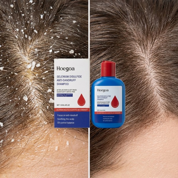عرض حبتين من شامبو ثنائي كبريتيد السيلينيوم لتنظيف فروة الرأس بعمق