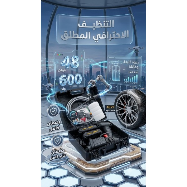 مضخة غسيل وفوم لاسلكية Dr DeWalt الذكية بقوة 48 فولت و600 واط شديدة التحمل مع بطاريتين وضمان عام