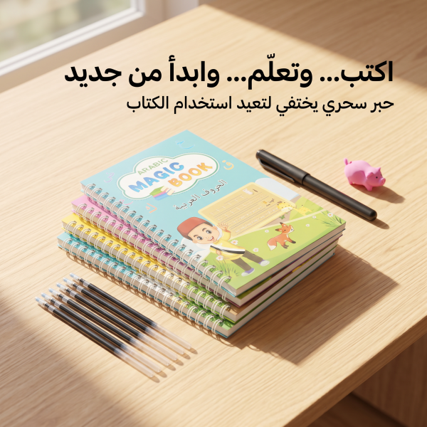 كتب التدريب السحرية للخط والكتابة القابلة لإعادة الاستخدام للأطفال 4 كتب