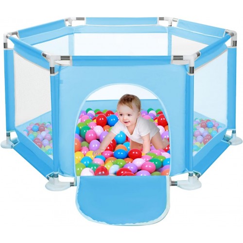 منطقة الأمان والمرح VINNYSEN - قفص لعب الأطفال المتكامل مع بساط مبطّن وحلقات تعلم المشي