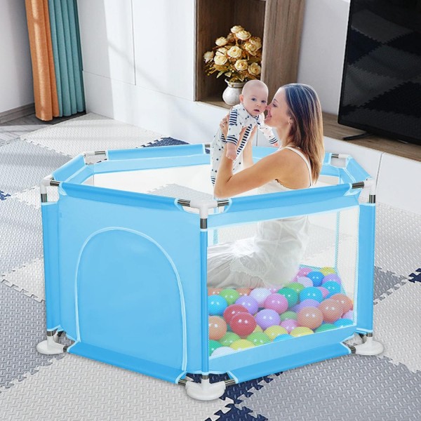 منطقة الأمان والمرح VINNYSEN - قفص لعب الأطفال المتكامل مع بساط مبطّن وحلقات تعلم المشي