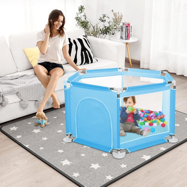 منطقة الأمان والمرح VINNYSEN - قفص لعب الأطفال المتكامل مع بساط مبطّن وحلقات تعلم المشي