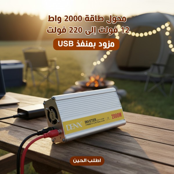 محول طاقة 1500 واط 12 فولت إلى 220 فولت مزود بمنفذ USB