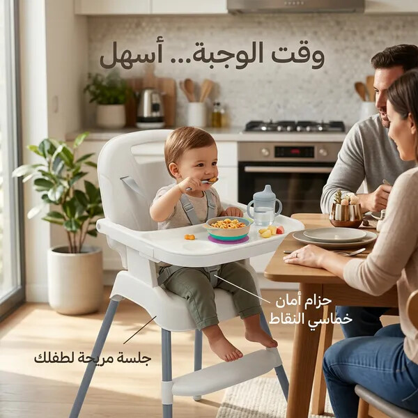 كرسي أطفال مرتفع متعدد الوظائف وقابل للطي