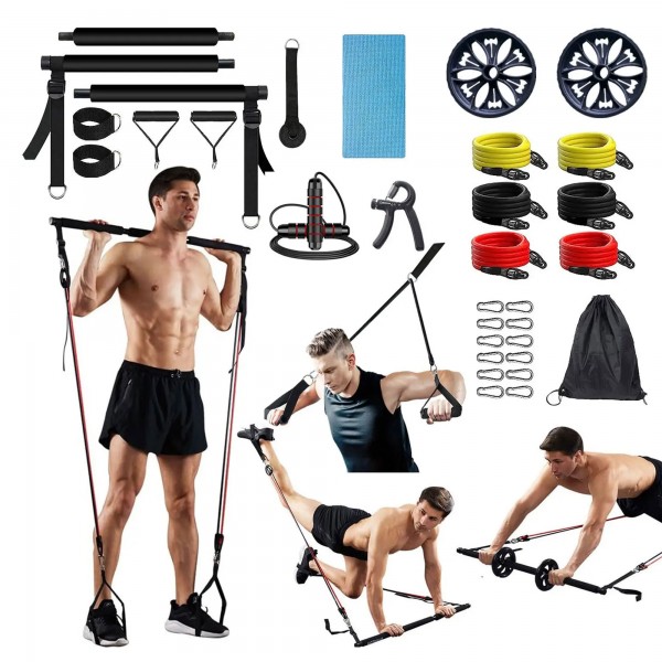 مجموعة التمرين الكامل (مجموعة أدوات بيلاتيس بار + كرة اليوغا و التمارين + قفاز مريح للتحكم والثبات أثناء التمارين)