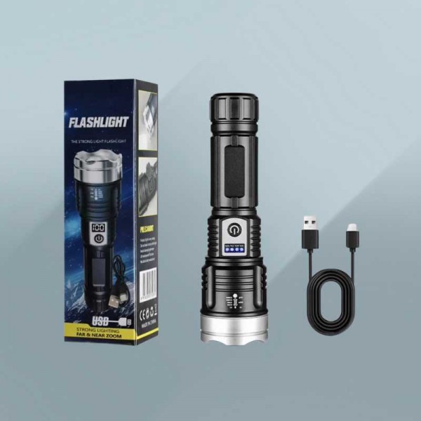 مصباح يدوي متعدد الوظائف قابل لإعادة الشحن بتقنية LED.